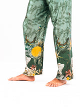 Load image into Gallery viewer, Men's green silk pyjama set in 'Reptile' Print, luxury loungewear unique set