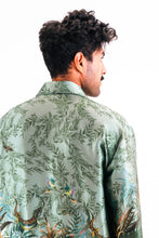 Load image into Gallery viewer, Men's green silk pyjama set in 'Reptile' Print, luxury loungewear unique set