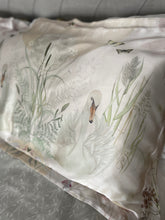 Load image into Gallery viewer, Cream and neutral Silk Pillowcase in hand painted 'Graceful' print, Oxford style Pillowcase