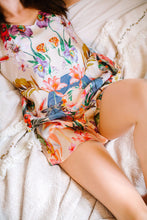 Load image into Gallery viewer, Silk sleep Shorts in 'Eden' Tropical floral Print with Toucan, luxury lounge wear