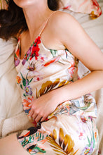 Load image into Gallery viewer, Silk sleep Shorts in 'Eden' Tropical floral Print with Toucan, luxury lounge wear