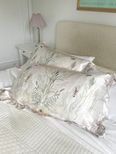 Load image into Gallery viewer, Cream and neutral Silk Pillowcase in hand painted 'Graceful' print, Oxford style Pillowcase