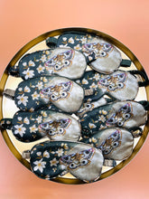 Load image into Gallery viewer, Green silk eye masks for sleep or meditation in beautiful 'Embrace' print hand painted designs