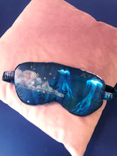 Load image into Gallery viewer, Navy Silk eye masks for sleep or meditation in beautiful &#39;wonderous print&#39; hand painted designs