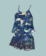 Load image into Gallery viewer, Blue silk pyjama set in 'Wonderous'  night sky Print, luxury lounge wear