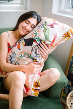 Load image into Gallery viewer, Botanical Silk Pillowcase in hand painted 'Eden' print, Oxford Pillowcase