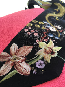 Dark Grey 'Skinny Silk' scarf in the botanical  'Cardiac' Print, delicate, lightweight Twilly style scarf accessory