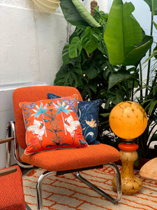 Bright orange watercolour art Cushion 'Tangelo' double sided design, made from Vegan friendly Suede