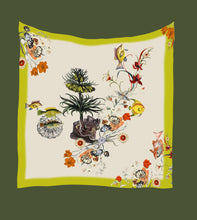 Load image into Gallery viewer, Lime green large square Silk Scarf, &#39;Tropic Silk&#39; botanical illustration luxury accessory