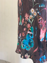 Load image into Gallery viewer, Butterfly 'Nectar' print silk slip dress with crystals and mushrooms