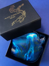 Load image into Gallery viewer, Navy Silk eye masks for sleep or meditation in beautiful 'wonderous print' hand painted designs