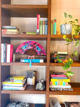Load image into Gallery viewer, Hot pink 'Fuchsia' silk folding hand fan with butterfly and mushroom painted artwork