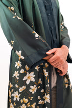 Load image into Gallery viewer, Green silk robe with belt in &#39;Forest&#39; hand-painted design