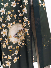 Load image into Gallery viewer, Green silk robe with belt in &#39;Forest&#39; hand-painted design
