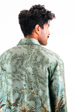 Load image into Gallery viewer, Men&#39;s green silk pyjama set in &#39;Reptile&#39; Print, luxury loungewear unique set