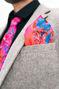 Fuchsia Pink Silk Tie and pocket square set in 'Nectar' butterfly print