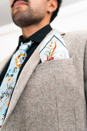 Light Blue Luxury Silk Pocket Square and tie in Gift set in box, 'Evolution' design formal wear for weddings or groomsmen gift