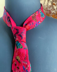 Fuchsia Pink Silk Tie and pocket square set in 'Nectar' butterfly print