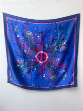 Load image into Gallery viewer, Royal blue ‘Flourish’ floral silk scarf with sunflowers and wildflowers