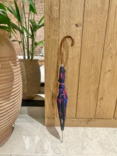 Load image into Gallery viewer, Traditional English umbrella with wooden handle in 'Nocturne' Navy blue print