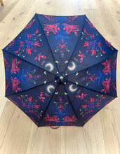 Load image into Gallery viewer, Traditional English umbrella with wooden handle in 'Nocturne' Navy blue print