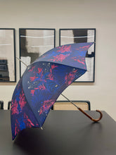 Load image into Gallery viewer, Traditional English umbrella with wooden handle in 'Nocturne' Navy blue print