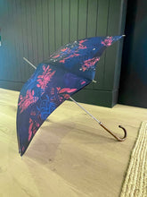 Load image into Gallery viewer, Traditional English umbrella with wooden handle in 'Nocturne' Navy blue print