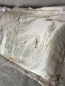 Cream and neutral Silk Pillowcase in hand painted 'Graceful' print, Oxford style Pillowcase