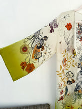 Load image into Gallery viewer, Cream 'Evolution' Silk Kimono Jacket with unique botanical illustrations- luxury lounging or evening wear