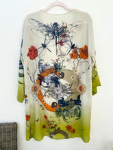 Load image into Gallery viewer, Cream 'Evolution' Silk Kimono Jacket with unique botanical illustrations- luxury lounging or evening wear