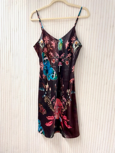 SAMPLE SALE: Butterfly 'Nectar' print silk slip dress in size small