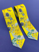 Load image into Gallery viewer, Vibrant yellow and pale blue ‘Luciferin’ floral silk tie