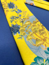 Load image into Gallery viewer, Vibrant yellow and pale blue ‘Luciferin’ floral silk tie