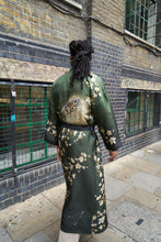 Load image into Gallery viewer, Green silk robe with belt in &#39;Forest&#39; hand-painted design
