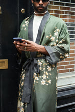 Load image into Gallery viewer, Green silk robe with belt in &#39;Forest&#39; hand-painted design
