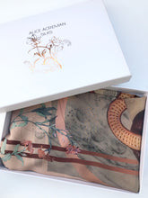 Load image into Gallery viewer, Silk &#39;Mirage&#39; Kimono Jacket, handmade and unique illustrations size S/M- luxury lounging or evening wear by Alice Acreman Silks
