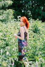 Load image into Gallery viewer, Butterfly 'Nectar' print silk slip dress with hand-painted crystals and mushrooms