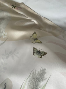 Cream and neutral Silk Pillowcase in hand painted 'Graceful' print, Oxford style Pillowcase