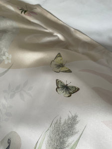 NEW Cream and neutral Silk Pillowcase in hand painted 'Graceful' print, Oxford style Pillowcase