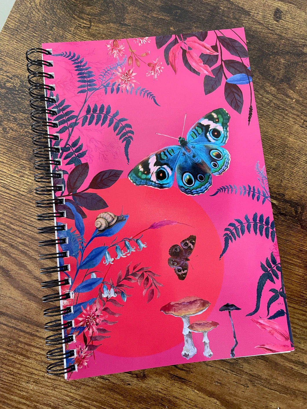 Pink butterfly and mushroom Nectar lined Notebook