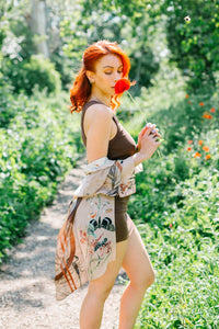 Silk 'Mirage' Kimono Jacket, handmade and unique illustrations size S/M- luxury lounging or evening wear by Alice Acreman Silks