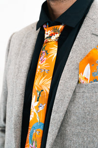 Rust Luxury Silk Pocket Square and tie in Gift set in box, 'Eden' design formal wear for weddings or groomsmen gift