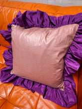 Load image into Gallery viewer, Silk wild cat and tropical print &#39;Panthera&#39; cushion with big magenta frill trim