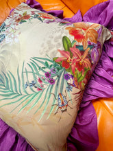 Load image into Gallery viewer, Silk wild cat and tropical print &#39;Panthera&#39; cushion with big magenta frill trim