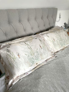 NEW Cream and neutral Silk Pillowcase in hand painted 'Graceful' print, Oxford style Pillowcase