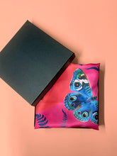 Load image into Gallery viewer, Fuchsia Pink Silk pocket square 'Nectar' print with butterfly and floral pattern