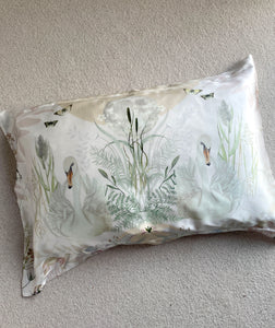 Cream and neutral Silk Pillowcase in hand painted 'Graceful' print, Oxford style Pillowcase