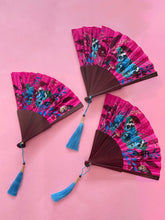 Load image into Gallery viewer, Set of three silk folding hand fan with hand painted nature artwork