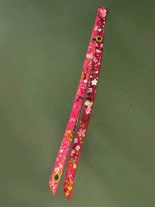 Hot pink Silk satin 'Mirasol' Ultra Skinny silk scarf with sunflowers