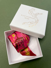 Load image into Gallery viewer, Hot pink Silk satin &#39;Mirasol&#39; Ultra Skinny silk scarf with sunflowers